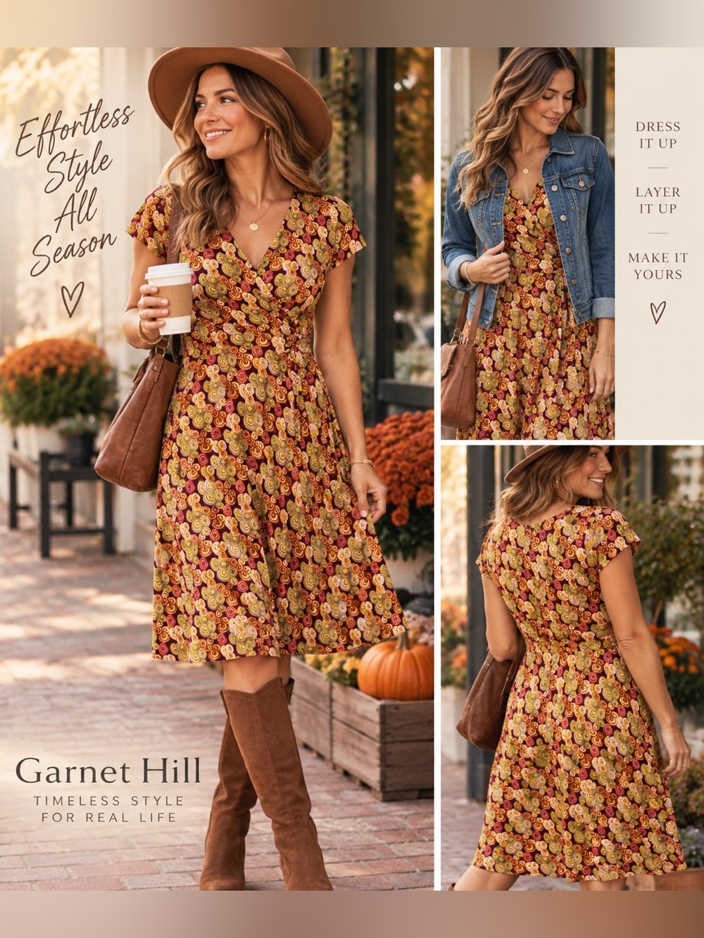 Garnet Hill Surplice Knit Faux Wrap V-Neck Abstract Floral Geometric Print Fall